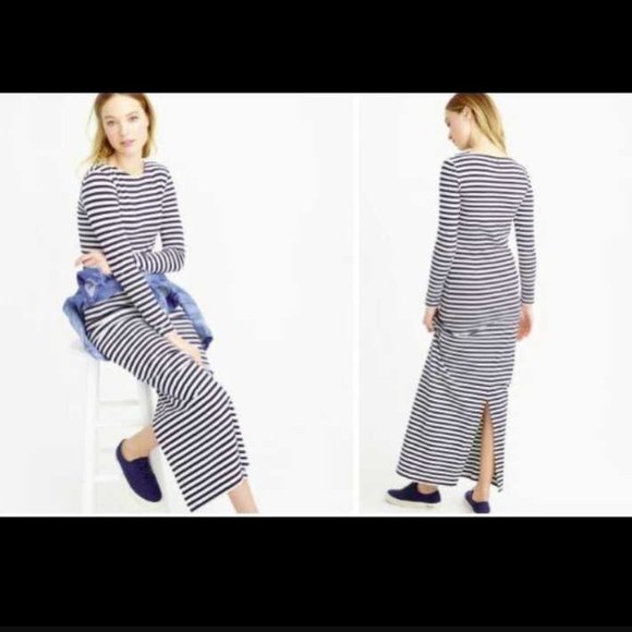 NEW WOMEN'S J CREW LONG SLEEVE STRIPED MAXI DRESS - Picture 4 of 10